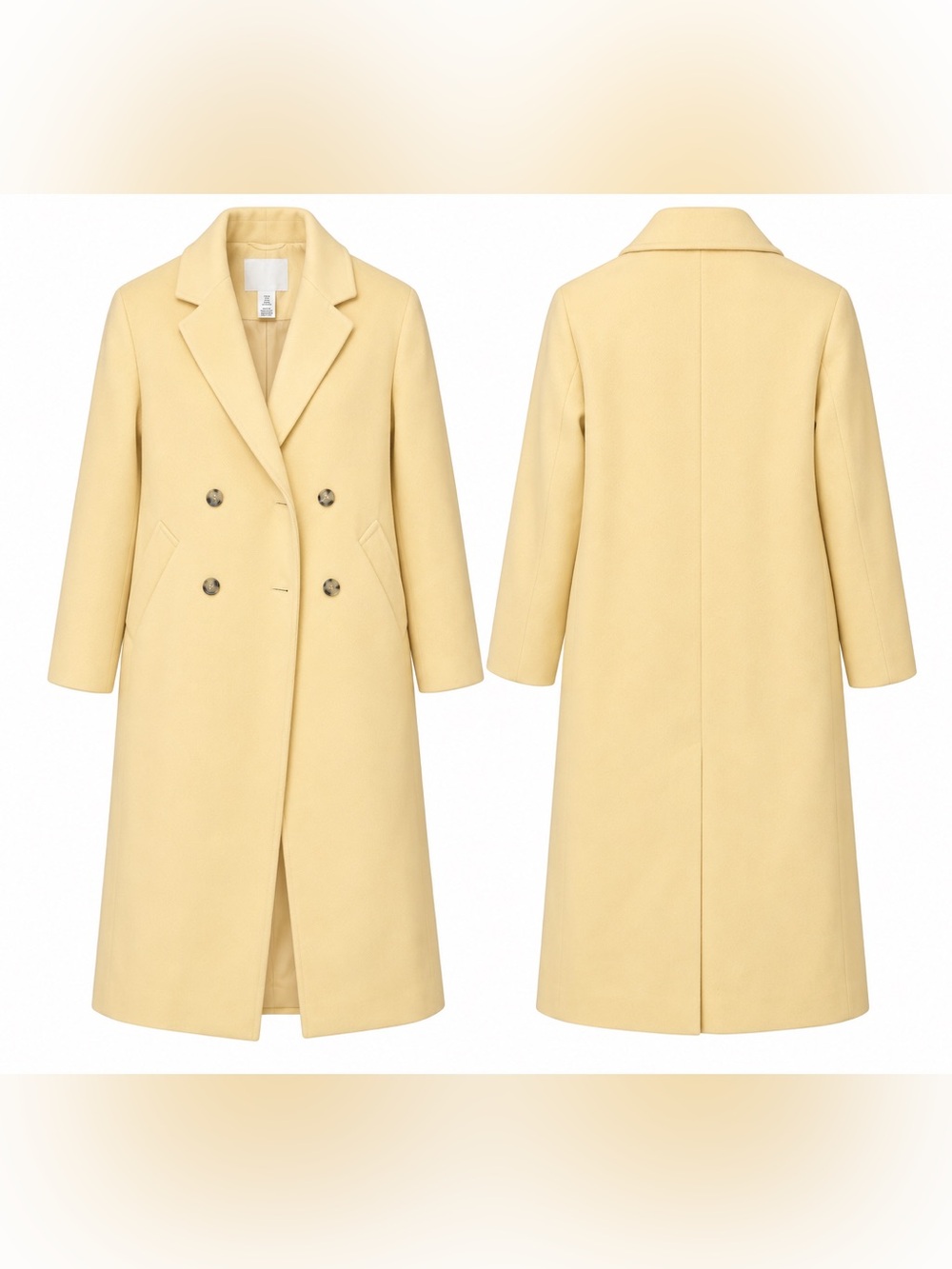 H&M Double-Breasted Pea Coat in Soft Yellow